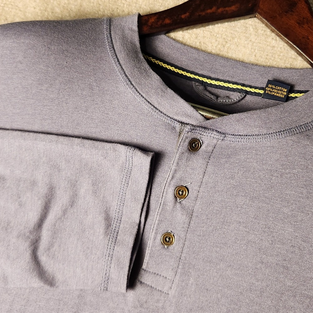 Vintage‎ 1946 Henley Mens XL Grey Long Sleeve Cotton Blend Stretch Shirt